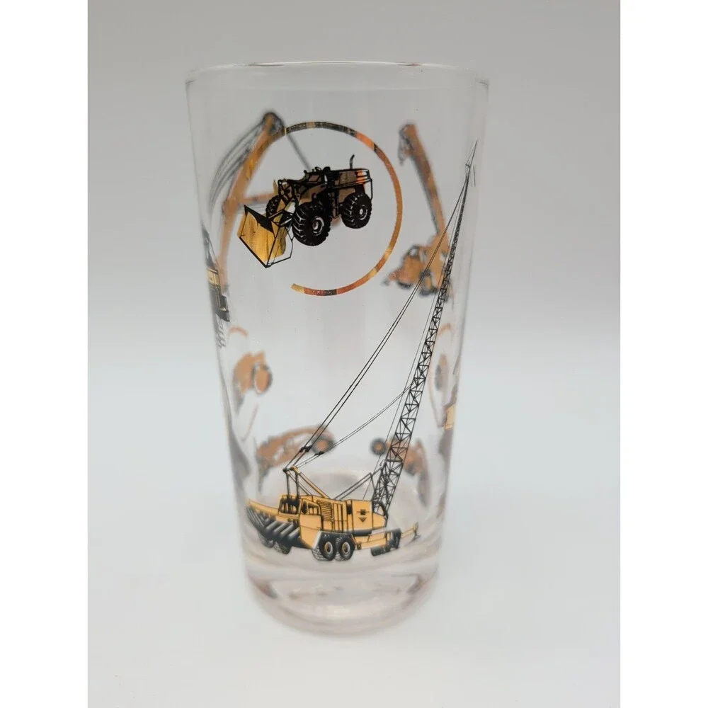 5 Black Gold Highball Tumblers Construction Equipment Crane Bulldozer Grader
